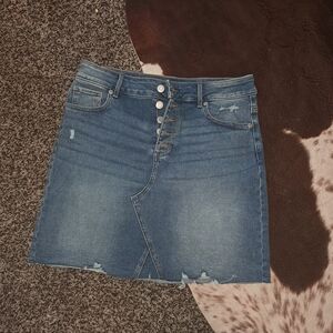 Maurices Distressed Blue Denim Mini Skirt